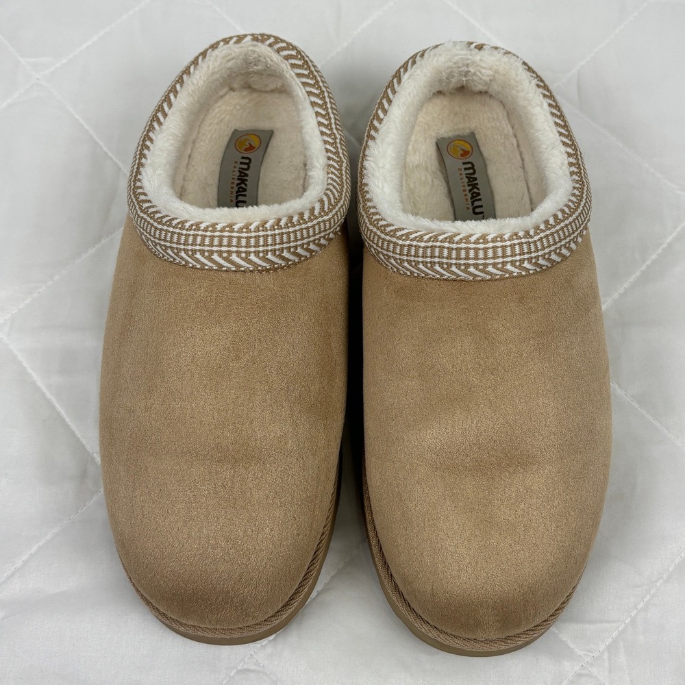 Makalu Faux Fur Lined Clog Slippers Womens 10 Tan Suede Look Platform Mule‎ - Picture 11 of 13